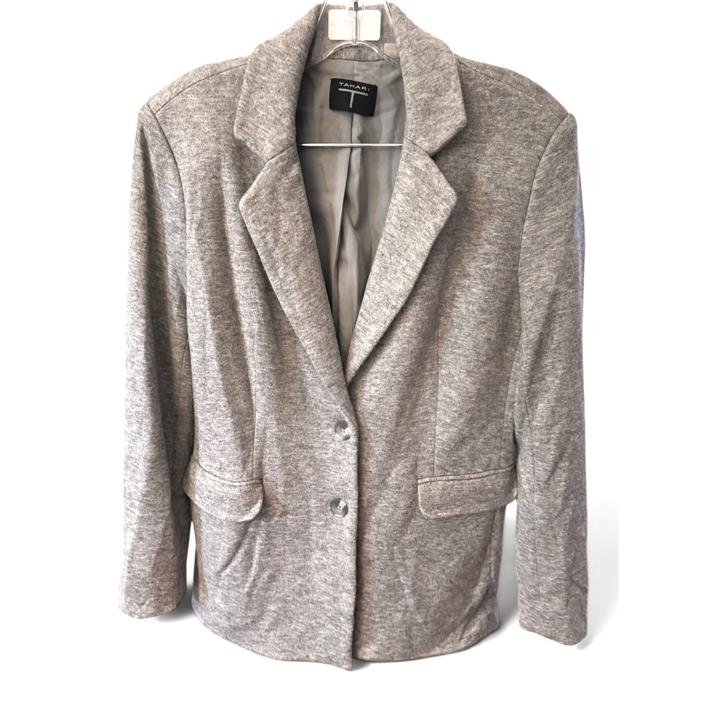 Tahari Women's Size 10 Gray Knit Blazer Stretch Two Button Career Jacket